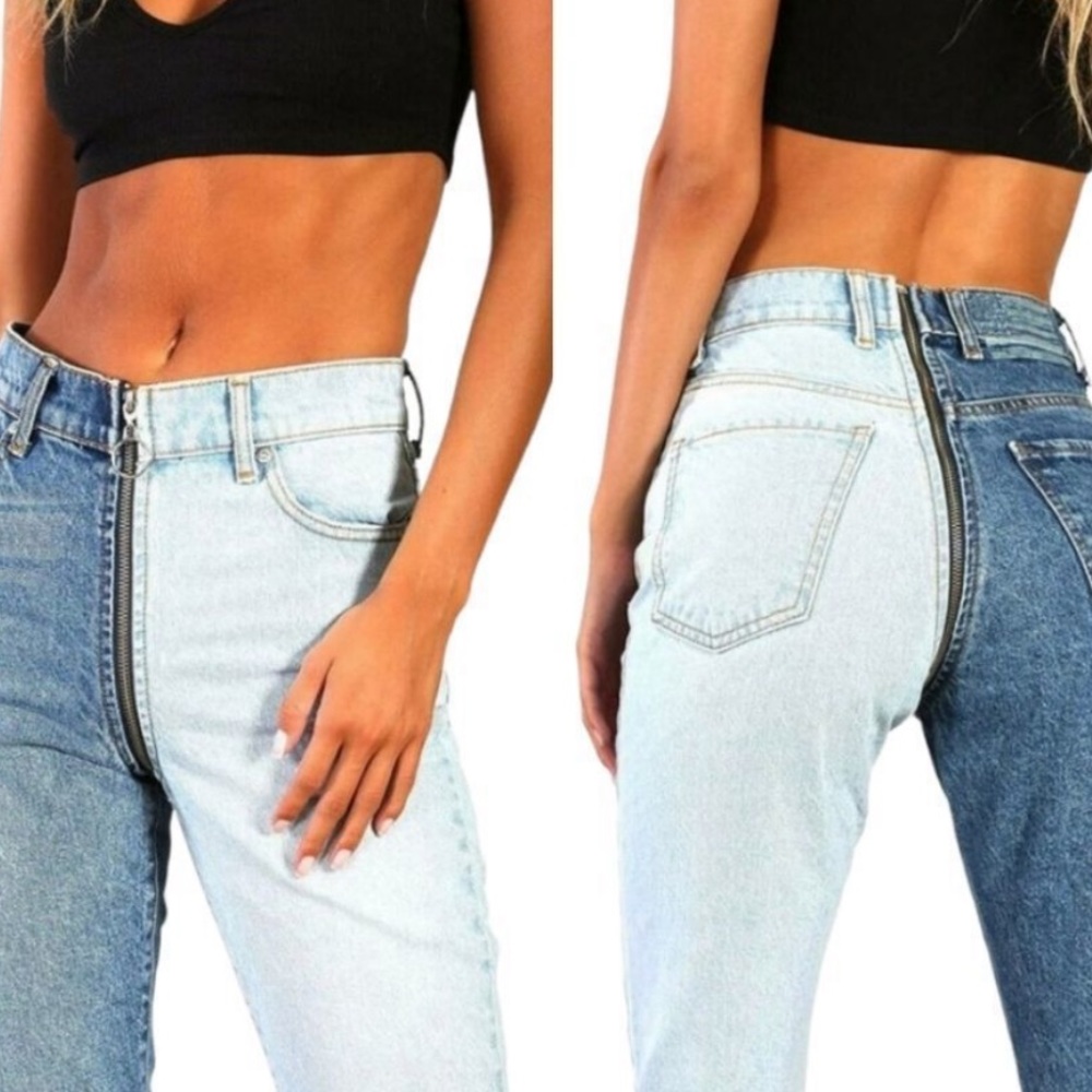NWT Revice Ying Yang All Around Zipper High Rise Jeans Two Tone 32